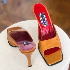 SOLD Tan Leather Square Toe Heels